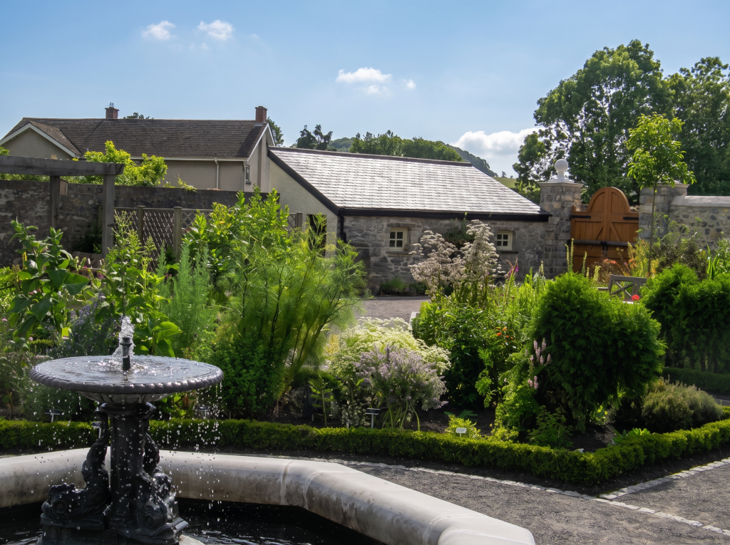 Walled garden with fountain at Cowbridge Physic Garden