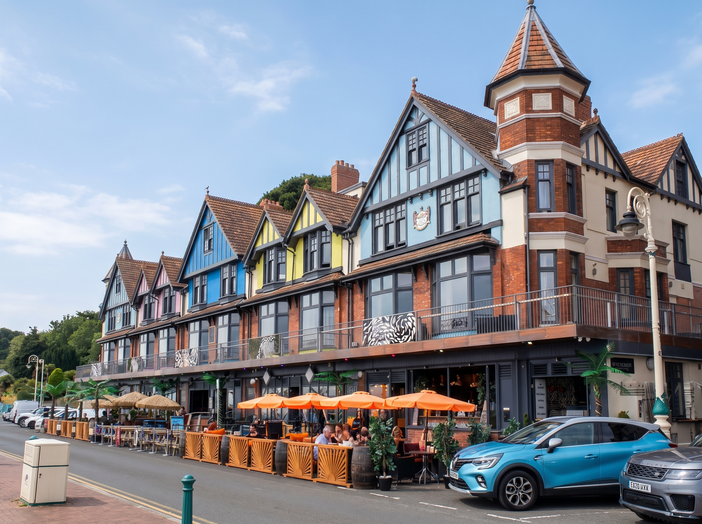 Cafes and half-timbered buildings on Penarth Esplanade